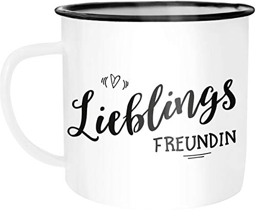 MoonWorks® Emaille Tasse Becher Lieblingsfreundin Geschenk Freundschaft Partner bester Freund Kaffeetasse weiß-schwarz unisize von MoonWorks