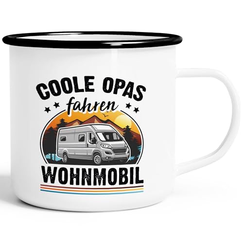 MoonWorks® Emaille-Tasse Camping Home is where the Stellplatz is Geschenke für Camper Wohnmobil Spruch lustig emaille-weiß-schwarz standard von MoonWorks