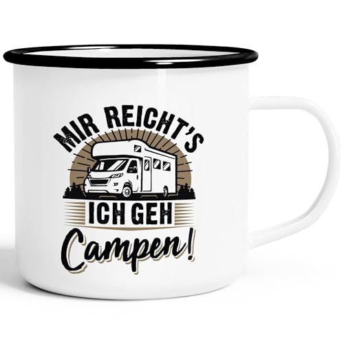 MoonWorks® Emaille-Tasse Camping Mir reichts ich geh campen Spruch lustig Geschenk für Wohnmobilfahrer emaille-weiss-schwarz standard von MoonWorks