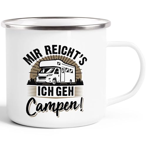 MoonWorks® Emaille-Tasse Camping Mir reichts ich geh campen Spruch lustig Geschenk für Wohnmobilfahrer emaille-weiß-silber standard von MoonWorks