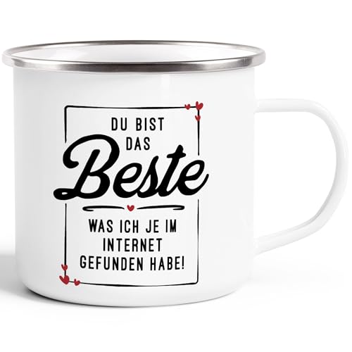 MoonWorks® Emaille-Tasse Geschenk Liebe lustig Mann Frau Du bist das Beste was ich je im Internet gefunden habe emaille-weiß-silber standard von MoonWorks