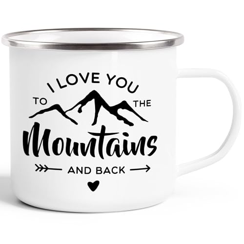 MoonWorks® Emaille-Tasse I love you to the mountain and back Liebeserklärung Valentinstag Weihnachten weiß-metall Emailletasse von MoonWorks