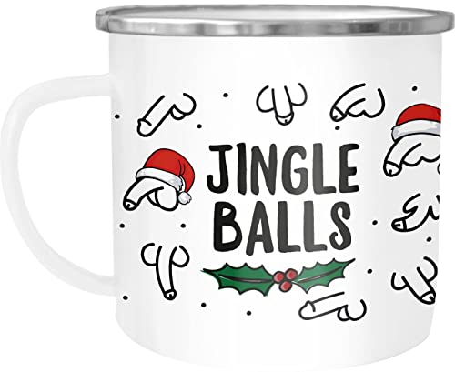 MoonWorks® Emaille-Tasse Jingle Balls Penis Muster Weihnachten Pimmel mit Weihnachtsmütze Bürotasse lustige Geschenke emaille-weiß-silber standard von MoonWorks