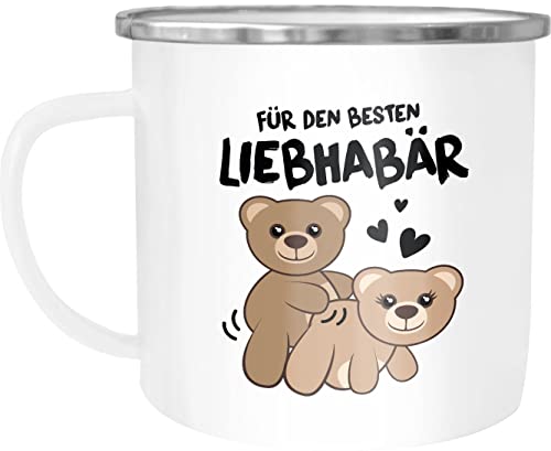 MoonWorks® Emaille-Tasse Liebe lustig Bär Geschenk Partner Mann Liebhaber Jahrestag Valentinstag emaille-weiß-silber standard von MoonWorks