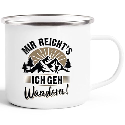 MoonWorks® Emaille-Tasse Wanderer Mir reichts ich geh wandern Geschenke für Wanderfreunde Outdoor emaille-weiß-silber standard von MoonWorks