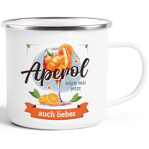 MoonWorks® Emaille-Tasse mit Spruch Aperol wäre mir jetzt auch lieber Bürotasse Geschenk Freundin Kollegin emaille-weiß-silber standard von MoonWorks