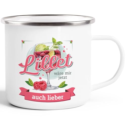 MoonWorks® Emaille-Tasse mit Spruch Lillet wäre mir jetzt auch lieber Bürotasse Geschenk Alkohol Freundin Kollegin emaille-weiß-silber standard von MoonWorks