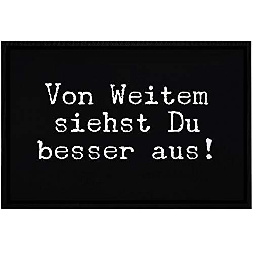 MoonWorks® Fußabtreter lustig Von weitem siehst du Besser aus Fußmatte Spruch Ironie Sarkasmus rutschfest & waschbar weiß 60x40cm von MoonWorks