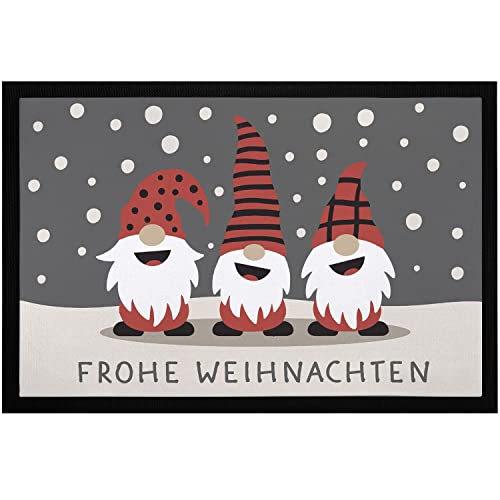 MoonWorks® Fußmatte Frohe Weihnachten Wichtel Wintermotiv Schneeflocken Gnomes Zwerge rutschfest & waschbar schwarz 60x40cm von MoonWorks