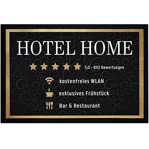 MoonWorks® Fußmatte Hotel Home Spruch lustig kostenfreies WLAN 5 Sterne rutschfest & waschbar schwarz 60x40cm von MoonWorks