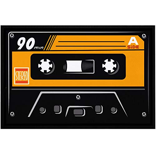 MoonWorks® Fußmatte Kassette Mix-Tape 80er Jahre Retro Motiv Musik rutschfest & waschbar schwarz 60x40cm von MoonWorks