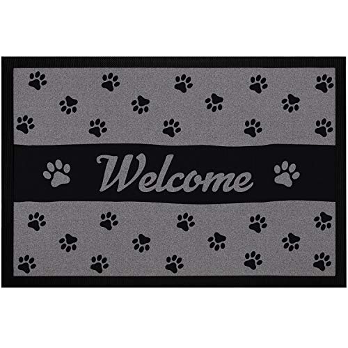 MoonWorks® Fußmatte Welcome Pfote Hund Katze Türmatte für Haustierbesitzer rutschfest & waschbar schwarz 60x40cm von MoonWorks