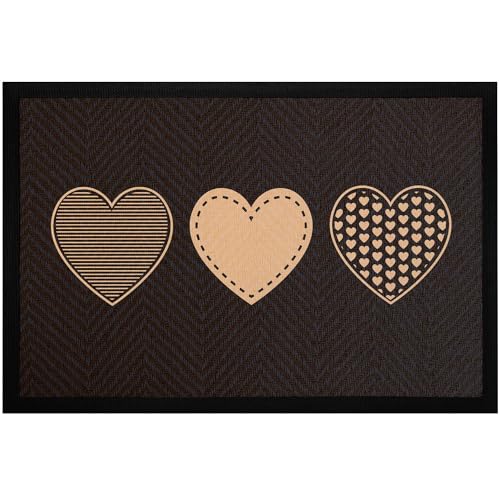 MoonWorks® Fußmatte Willkommen Motiv Herzen Türmatte Deko Haustür Eingang rutschfest & waschbar beige-schwarz 60x40cm von MoonWorks