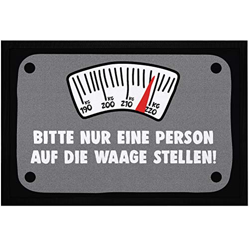 MoonWorks® Fußmatte mit Spruch Bitte nur eine Person auf die Waage Stellen lustige Türmatte rutschfest & waschbar schwarz 60x40cm von MoonWorks