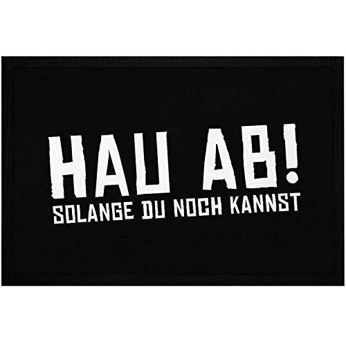 MoonWorks® Fußmatte mit Spruch Hau ab! Solange du noch Kannst schwarzer Humor lustige Türmatte rutschfest & waschbar schwarz 60x40cm von MoonWorks