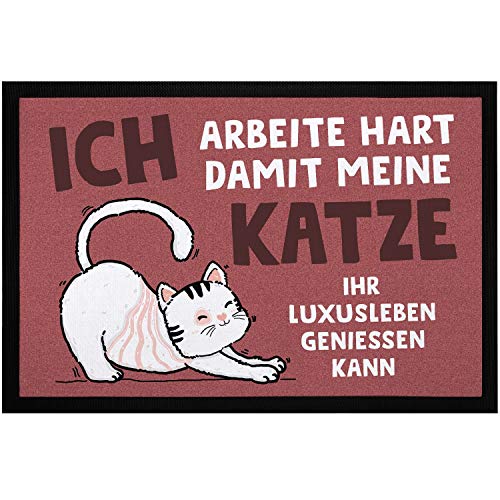 MoonWorks® Fußmatte mit Spruch Ich arbeite hart, damit Meine Katze Ihr Luxusleben geniessen kann rutschfest & waschbar Katze 2 schwarz 60x40cm von MoonWorks