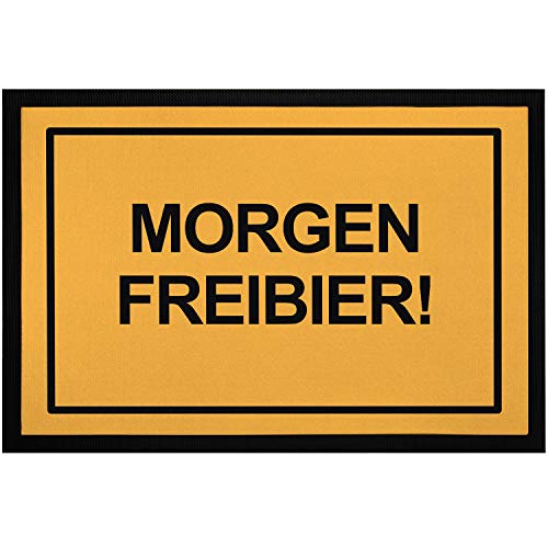 MoonWorks® Fußmatte mit Spruch Warnschild Warnhinweis rutschfest & waschbar Morgen Freibier schwarz 60x40cm von MoonWorks