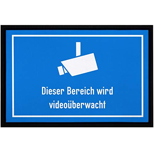 MoonWorks® Fußmatte mit lustigem Spruch Dieser Bereich ist videoüberwacht Überwachungskamera ironisch sarkastisch rutschfest & waschbar weiß 60x40cm von MoonWorks