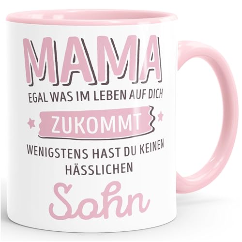 MoonWorks® Geschenk Tasse anpassen egal was im Leben auf dich zukommt wenigstens hast du keine hässlichen Kinder Kaffee-Becher Inner-rosa Keramik-Tasse von MoonWorks