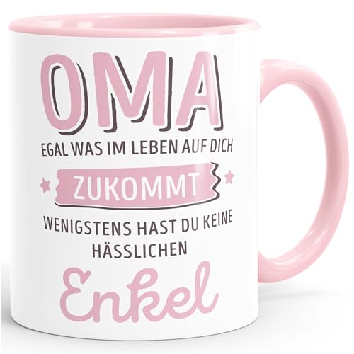 MoonWorks® Geschenk Tasse anpassen egal was im Leben auf dich zukommt wenigstens hast du keine hässlichen Kinder Kaffee-Becher Inner-rosa Keramik-Tasse von MoonWorks