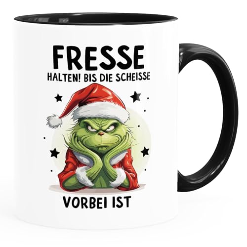 MoonWorks® Grinch Tasse Anti Weihnachten Spruch Ironie Sarkasmus lustige Weihnachtsbecher Geschenke für Weihnachtsmuffel Spruch 2 weiß-innen-schwarz standard von MoonWorks