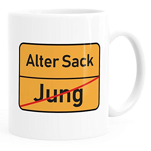 MoonWorks® Kaffee-Tasse Alter Sack Geschenk Geburtstag Bürotasse lustige Sprüche Kaffeebecher weiß Keramik-Tasse von MoonWorks