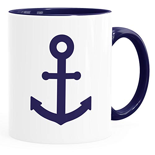 MoonWorks® Kaffee-Tasse Anker Aufdruck maritimes Motiv Geschenk für Nordlichter Segler inner-navy Keramik-Tasse von MoonWorks