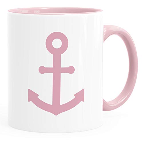 MoonWorks® Kaffee-Tasse Anker Aufdruck maritimes Motiv Geschenk für Nordlichter Segler inner-rosa Keramik-Tasse von MoonWorks