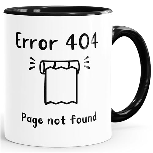 MoonWorks® Kaffee-Tasse Aufdruck Error 404 Klopapier Parodie Hamsterkäufe Nerd Geek Coder lustige Kaffeebecher schwarz Keramik-Tasse von MoonWorks