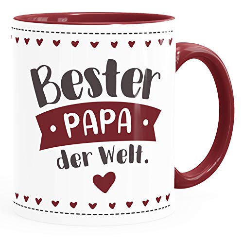 MoonWorks® Kaffee-Tasse Beste/r Mama/Papa der Welt Danke sagen Geschenk Mütter Väter Geburtstag Weihnachten Beste Papa Rot Rahmen Spruch bordeauxrot Keramik-Tasse von MoonWorks