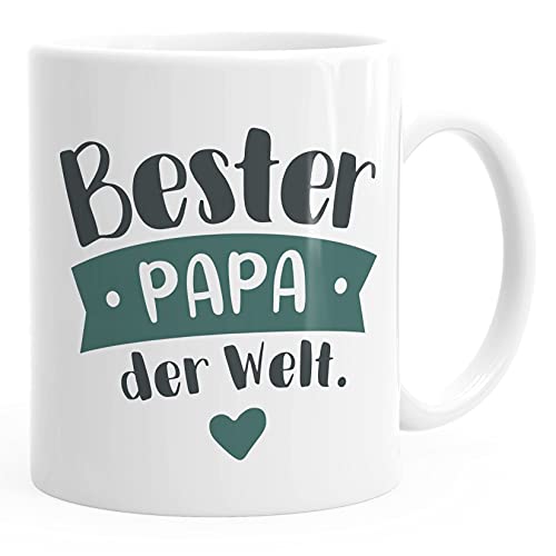 MoonWorks® Kaffee-Tasse Beste/r Mama/Papa der Welt Geschenk Mütter Väter Geburtstag Weihnachten Danke sagen Bester Papa Petrol uni - weiß Keramik-Tasse von MoonWorks