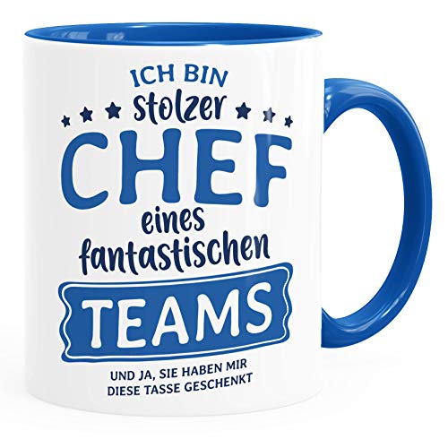 MoonWorks® Kaffee-Tasse Bürotasse Spruch Ich bin stolze/r Chefin/Chef eines fantastischen Teams Geschenk Chef/in Teamleiter/in Vorgesetzter Chef inner-royal Keramik-Tasse von MoonWorks