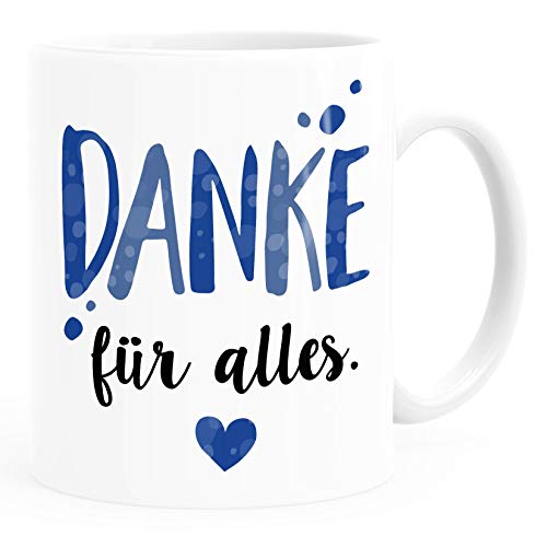 MoonWorks® Kaffee-Tasse Danke für Alles Dankeschön-Geschenke Vatertag Muttertag Geburtstag Weihnachten Herz blau weiß Keramik-Tasse von MoonWorks