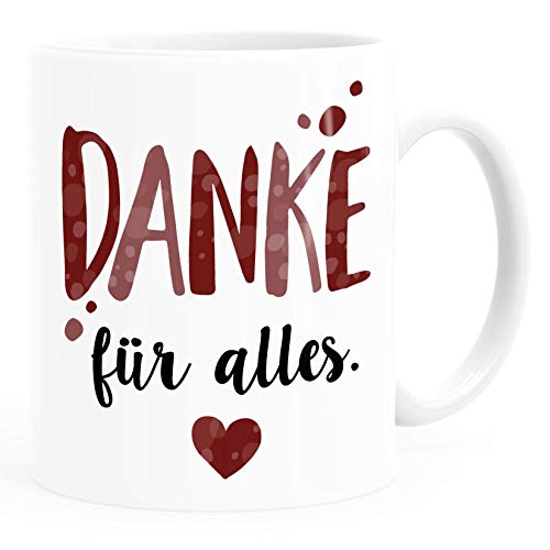 MoonWorks® Kaffee-Tasse Danke für Alles Dankeschön-Geschenke Vatertag Muttertag Geburtstag Weihnachten Herz rot weiß Keramik-Tasse von MoonWorks