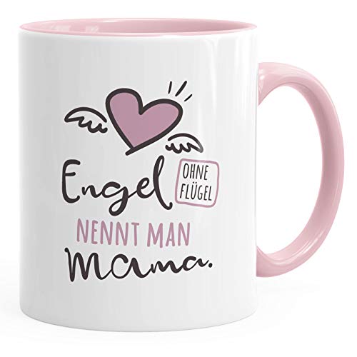 MoonWorks® Kaffee-Tasse Engel ohne Flügel nennt man Mama Geschenk für Eltern Mama Papa rosa- inner Keramik-Tasse von MoonWorks