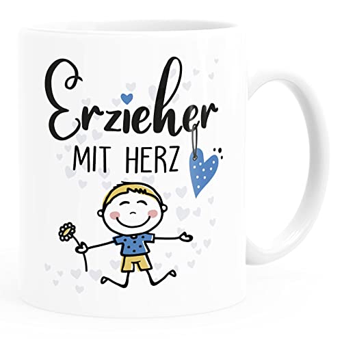 MoonWorks® Kaffee-Tasse Geschenk Abschied Danke Erzieherin Erzieher Abschied Kita Kindergarten Kinder weiß/blau standard von MoonWorks