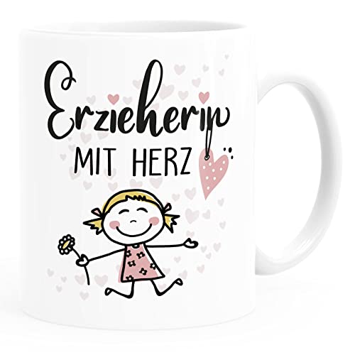 MoonWorks® Kaffee-Tasse Geschenk Abschied Danke Erzieherin Erzieher Abschied Kita Kindergarten Kinder weiß-rosa standard von MoonWorks