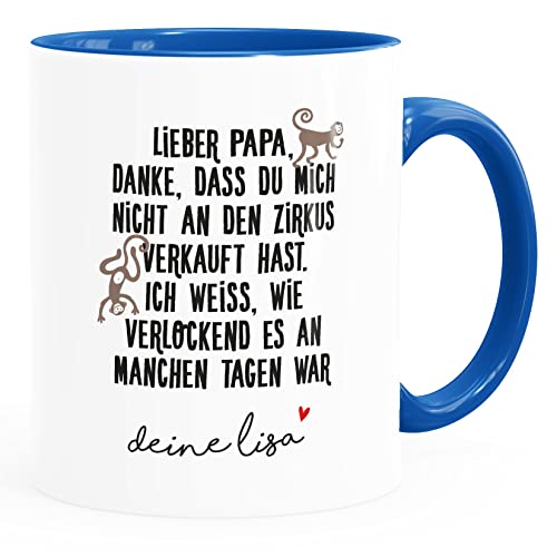 MoonWorks® Kaffee-Tasse Geschenk für Papa Tochter Sohn personalisiert Namen Danke dass du mich nichtt verkauft hast weiß-innen-royal Keramik-Tasse von MoonWorks