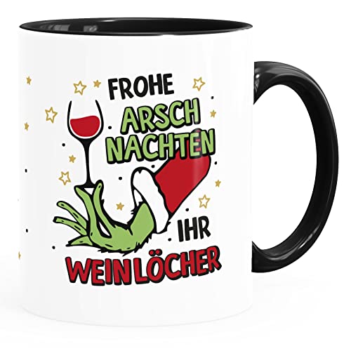 MoonWorks® Kaffee-Tasse Grinch Anti Weihnachten lustig Kaffeebecher Spruch Frohe Arschnachten ihr Weinlöcher weiß-innen-schwarz standard von MoonWorks