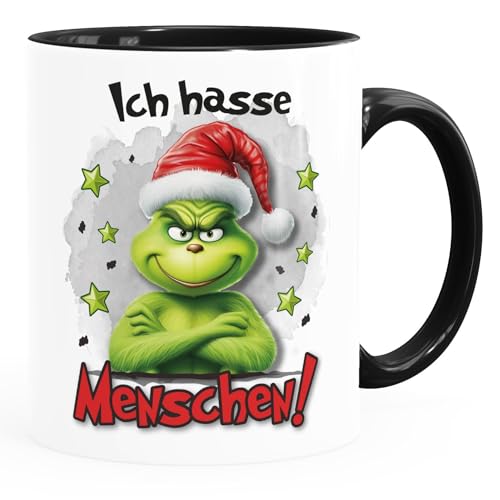 MoonWorks® Kaffee-Tasse Grinch Geschenk für Weihnachtsmuffel Ich hasse Menschen Weihnachtstasse lustig Ich hasse Menschen weiß-innen-schwarz standard von MoonWorks