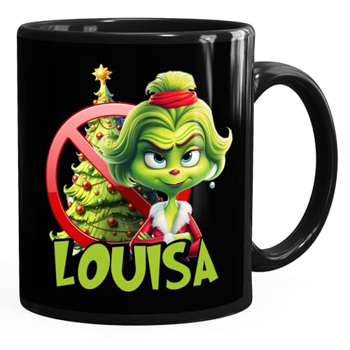 MoonWorks® Kaffee-Tasse Grinch Weihnachten Mann Frau Paar mit Namen personalisierbar Geschenk lustig Weihnachtsmuffel Grinch Lady schwarz standard von MoonWorks