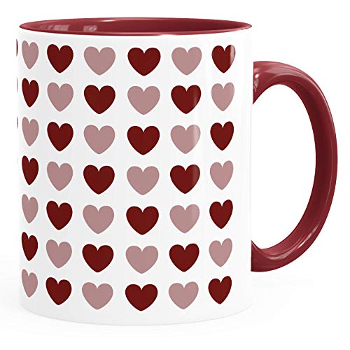 MoonWorks® Kaffee-Tasse Herz-Muster Herzchen bunt Geschenk liebe Menschen Geburtstag Weihnachten Valentinstag Bordeaux inner-bordeaux Keramik-Tasse von MoonWorks