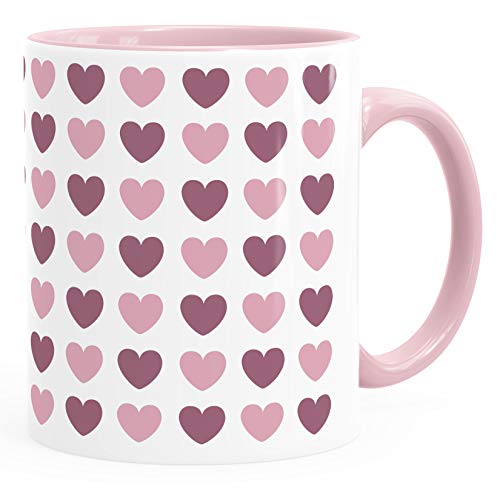 MoonWorks® Kaffee-Tasse Herz-Muster Herzchen bunt Geschenk liebe Menschen Geburtstag Weihnachten Valentinstag Rosa inner-rosa Keramik-Tasse von MoonWorks
