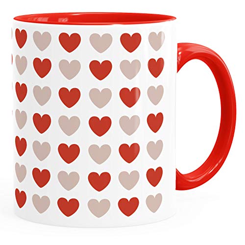 MoonWorks® Kaffee-Tasse Herz-Muster Herzchen bunt Geschenk liebe Menschen Geburtstag Weihnachten Valentinstag Rot inner-rot Keramik-Tasse von MoonWorks