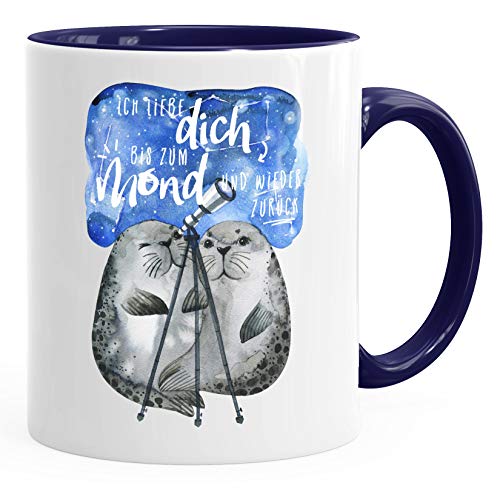 MoonWorks® Kaffee-Tasse Ich liebe dich bis zum Mond und wieder zurück Liebe Spruch Geschenk Seehunde Robben Sterne navy unisize von MoonWorks