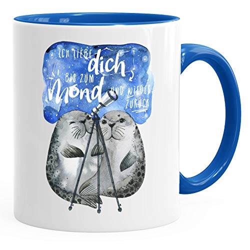 MoonWorks® Kaffee-Tasse Ich liebe dich bis zum Mond und wieder zurück Liebe Spruch Geschenk Seehunde Robben Sterne royal unisize von MoonWorks
