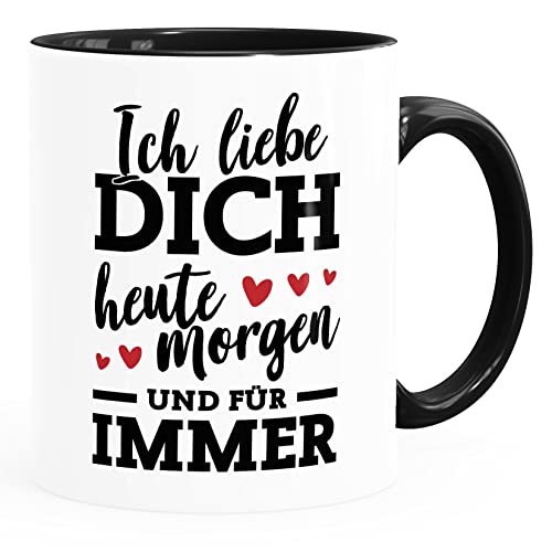 MoonWorks® Kaffee-Tasse Ich liebe dich heute morgen und für immer Geschenk Valentinstag Jahrestag Herz weiß-innen-schwarz Keramik-Tasse von MoonWorks