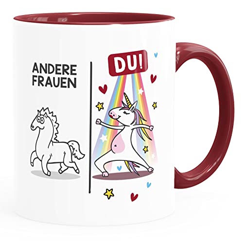 MoonWorks® Kaffee-Tasse Liebe lustig Einhorn Geschenk Andere Frauen Du Valentinstag Frau Freundin weiss-innen-bordeauxrot standard von MoonWorks