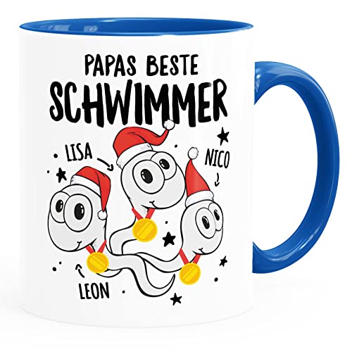 MoonWorks® Kaffee-Tasse Sperma Weihnachten personalisierte Geschenke mit Namen Papas beste Schwimmer Kinder Weihnachten weiß-innen-royal standard von MoonWorks