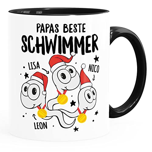 MoonWorks® Kaffee-Tasse Sperma Weihnachten personalisierte Geschenke mit Namen Papas beste Schwimmer Kinder Weihnachten weiß-innen-schwarz standard von MoonWorks